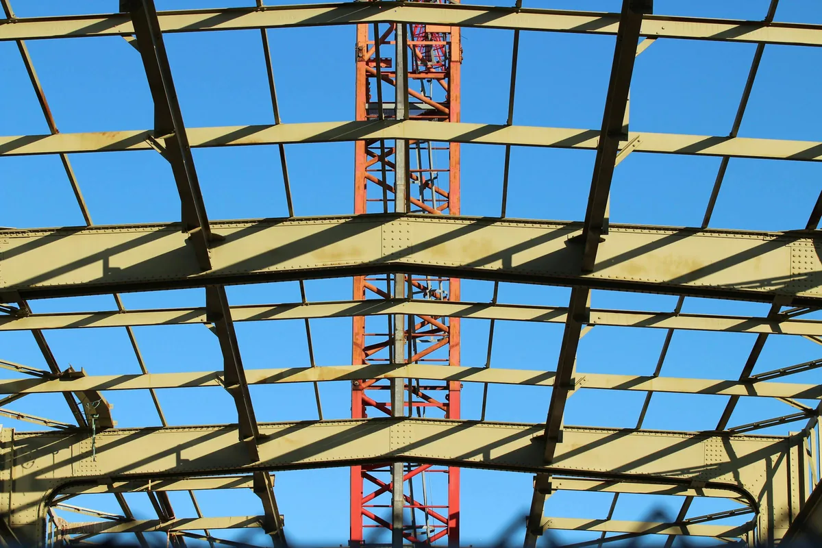Tall steel structure against a clear blue sky